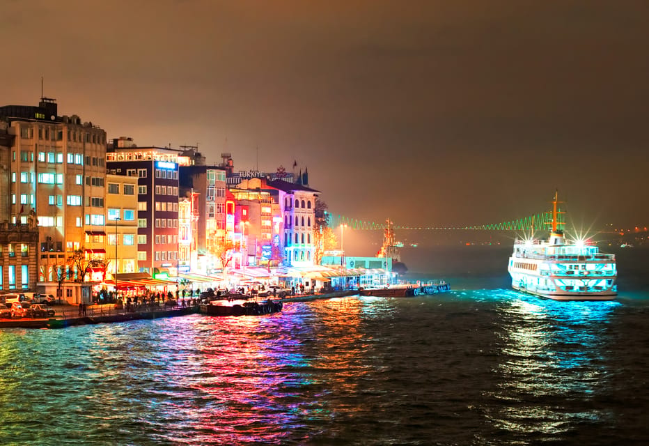 Istanbul: Bosphorus Dinner Cruise Incl. Drinks with Transfer - Cruising the Bosphorus at night: palaces, bridges, and Europe-meets-Asia views